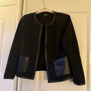 DKNY Black Blazer with faux leather trim and pockets